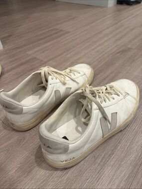Veja Men’s Campo Leather Sneakers with Light Gray V Logo